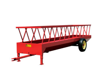 Angled view of a silage feeder trailer