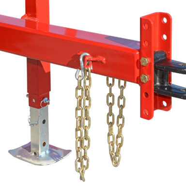 front jack with chain on the portable grain bins